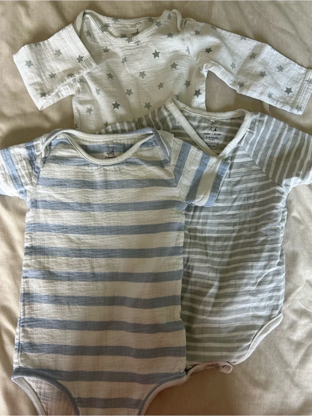 aden + anais Light Blue and White Striped Baby Onesie